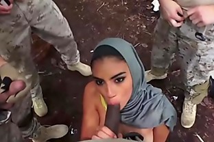 Local Slut Surrounded by Soldiers' Locked and Loaded Cocks!